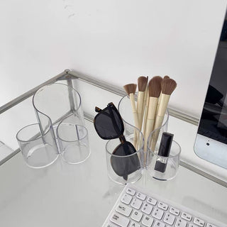 Clear Color Triple Wave Brush Stand Pen Holder