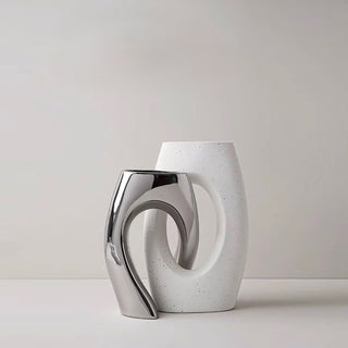piece set White x Silver Ceramic Flower Vase