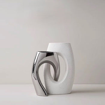 piece set White x Silver Ceramic Flower Vase