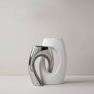 piece set White x Silver Ceramic Flower Vase