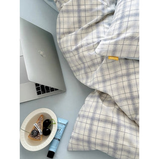 Sky blue check pattern duvet cover set 2 sizes  all season