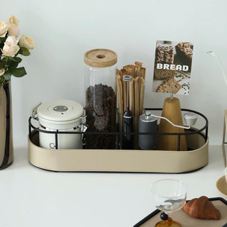 Black Frame Leather Oval Long Tray Small Item Holder Spice Rack