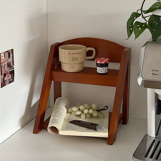 Wood Retro Two-Tier Storage Mini Rack Perfume Storage Spice Rack