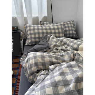 Gray Wide Check Pattern Duvet Cover Set 2 Sizes  All Seasons