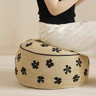 Straw material Flower Bead Cushion Pouf  Chair