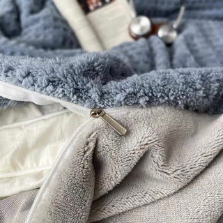 Blue Gray Thick Milk Fleece Winter Duvet Cover Set