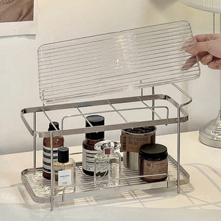 Striped Clear Stainless Steel Two-Tier Storage Rack Silver Perfume Storage