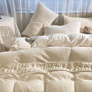 Fluffy and soft Gathered Milk Velvet Winter Duvet Cover Set Bed Cover Bedding Cover