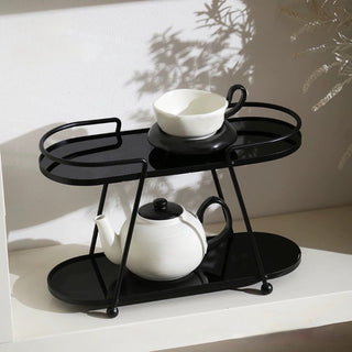 Silver Frame Oval Two-Tier Display Rack  Storage