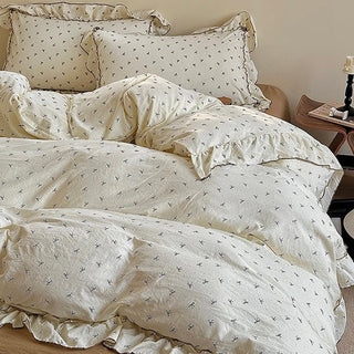 Mini Ribbon Pattern Frill Washed Cotton Duvet Cover Set