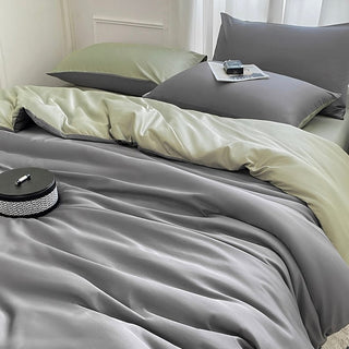 Gray Two-tone Satin Plain Duvet Cover Set  Bed Cover