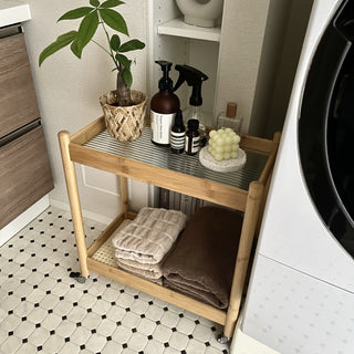 Bamboo Two-Tier Storage Rack with Casters Side Table