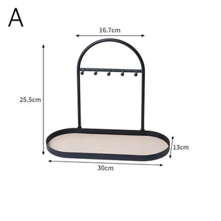 Iron Leather Oval-Shaped Accessory Key Stand Tray  Storage Tray for Small Items