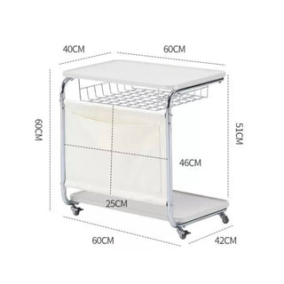 Caster-equipped U-shaped pocket storage two-tier side table  bedside table
