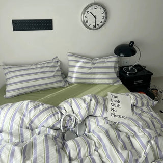 Purple Multi Stripe Cotton Duvet Cover Set 2 Sizes  All Seasons