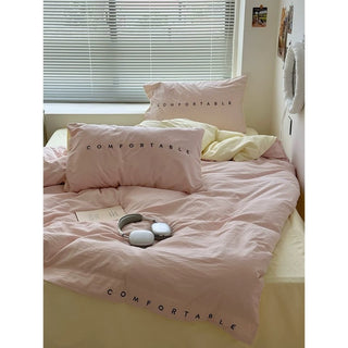 Solid Color Two-Tone Lettering Duvet Cover Set  Bed Cover