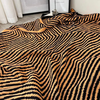 Orange Black Geometric Pattern Knit Blanket 120 x 160cm Lap Blanket