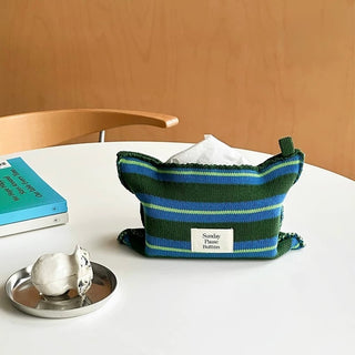 Mixed Border Knit Tissue Case   Hanging Tissue Cover with Stripes