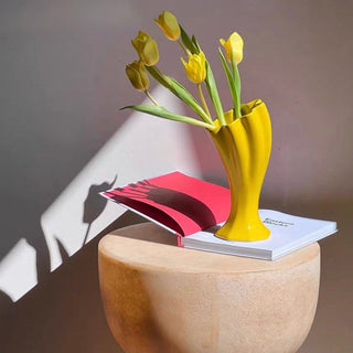 Yellow Trumpet-shaped Ceramic Flower Vase