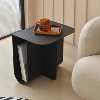 Iron Curved Design Side Table Black Storage Magazine Rack