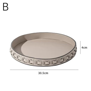 Braided Geometric Pattern Leather Round Tray  Storage
