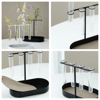 Single flower vase with test tube storage tray