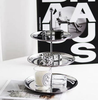 Stainless steel three-tier accessory tray display