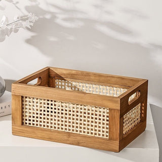 Wood Bamboo Storage Basket Set of 2 in