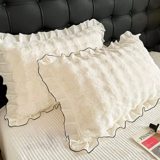 White Frill Fluffy Soft Pillowcase  48 x 74cm Faux Fur