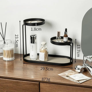 Iron Leather Black Frame Asymmetrical Storage Three-Tier Tray Rack