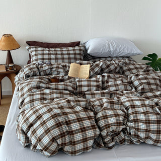 Blue Checkered Cotton Duvet Cover Set   All Seasons
