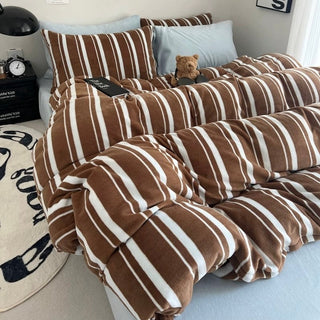 Brown Blue Multi Stripe Winter Duvet Cover Set