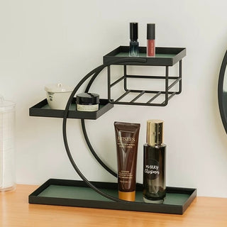 Iron Leather Square Curved Storage Three-Tier Tray  Rack Display Cosmetic Storage