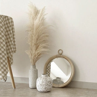 Round-shaped Hanging Rattan Mirror Natural
