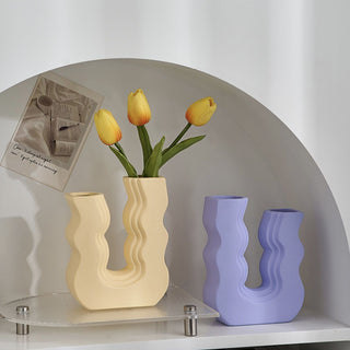 Wavy Wave U-shaped Ceramic Flower Vase   in