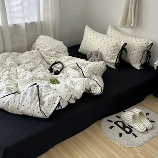 Monochrome polka dot pattern piping ribbon duvet cover set 2 sizes  bed cover all seasons year-round