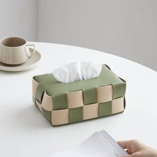 Braided Faux Leather Tissue Case    Checkerboard Pattern