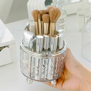 360 Degree Rotating Clear Makeup Brush Stand with Cover   Pen Holder