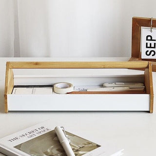 Bamboo Handle Storage Tray  House Motif