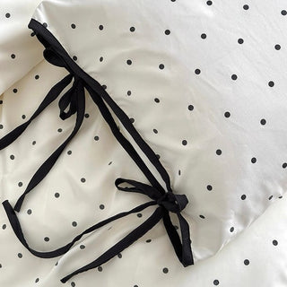 Monochrome polka dot pattern piping ribbon duvet cover set 2 sizes  bed cover all seasons year-round