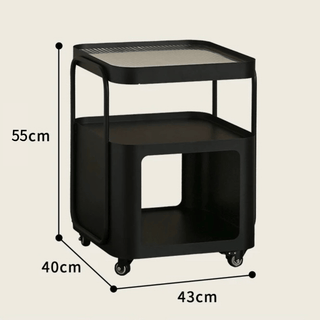 Castered Iron Glass Square Storage Wagon  Side Table