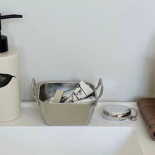 Set of 2  Stainless Steel Storage Baskets with Handles Silver