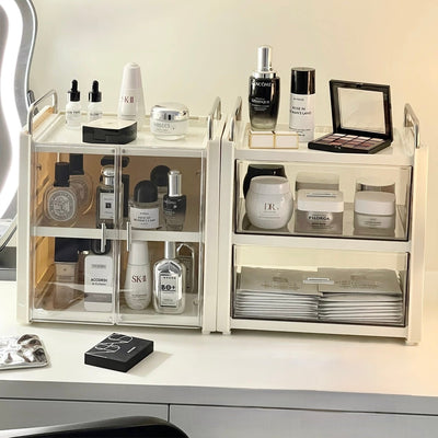 Large Capacity Clear Cream Cosmetic Box  Makeup Box Drawer