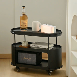 Castered Oval Iron Open Storage Side Table