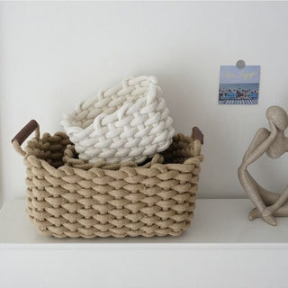Rope braided basket with handles large storage basket.