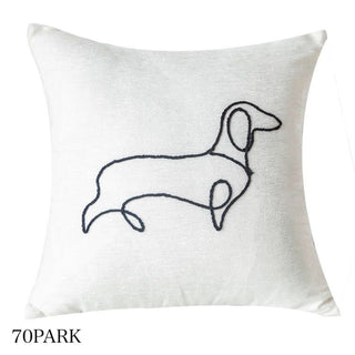 Motif Line Drawing Embroidery Simple Cushion Cover  6 Types
