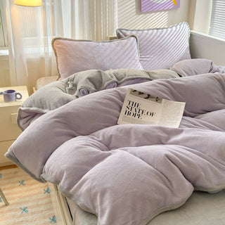 Velvet Two-Tone Solid Color Winter Duvet Cover Set 2 Sizes