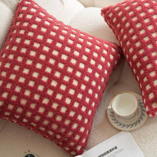 Red grid check cushion cover 45x45