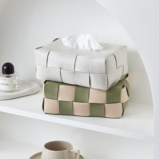 Braided Faux Leather Tissue Case    Checkerboard Pattern