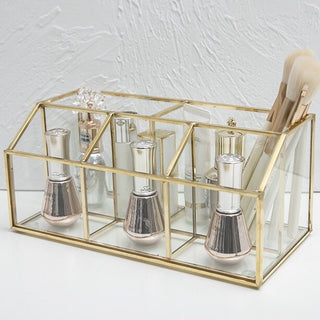 Gold Frame Clear Brush Stand Cosmetic Storage